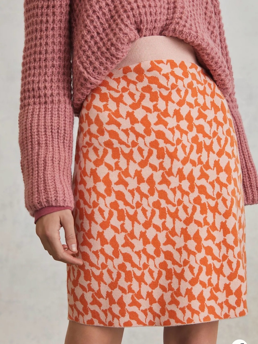 Maeve Orange and Cream Patterned Knit Pencil Skirt